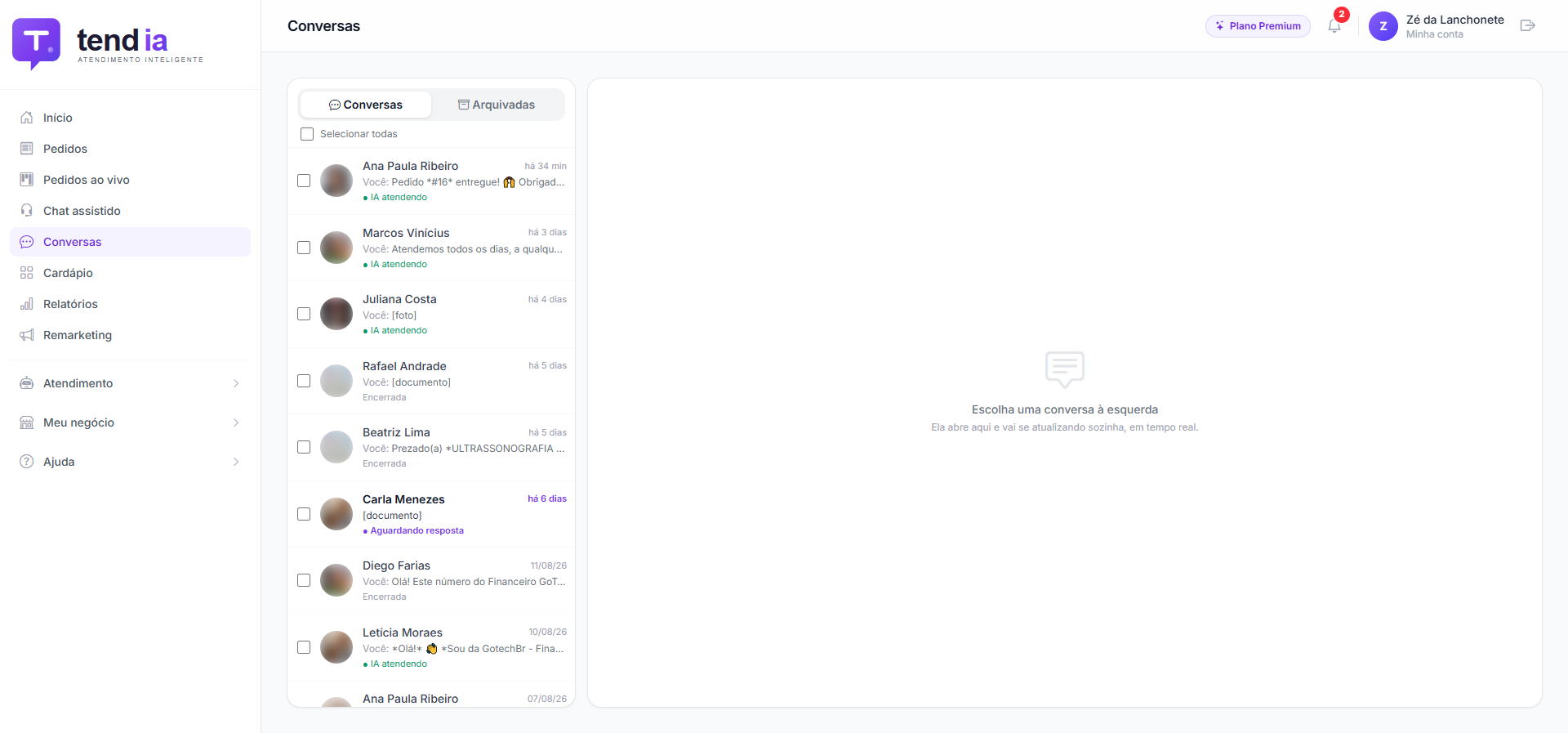 Conversas do WhatsApp - Tudo o que chega no seu número fica registrado, e você assume a conversa quando quiser.